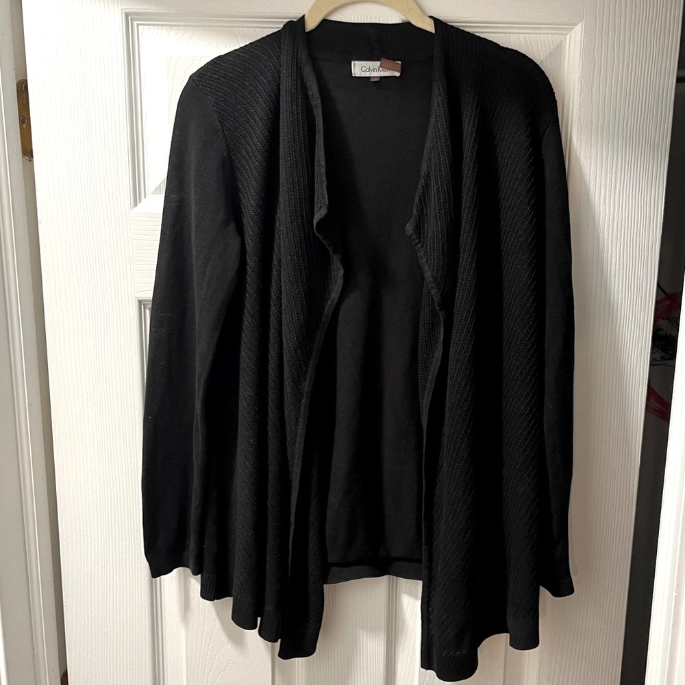 Calvin Klein Sweater/Open Drape Flowy Cardigan— Small—Black